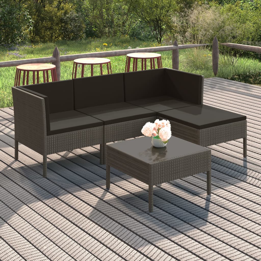 5 Piece Patio Lounge Set with Cushions Poly Rattan Gray