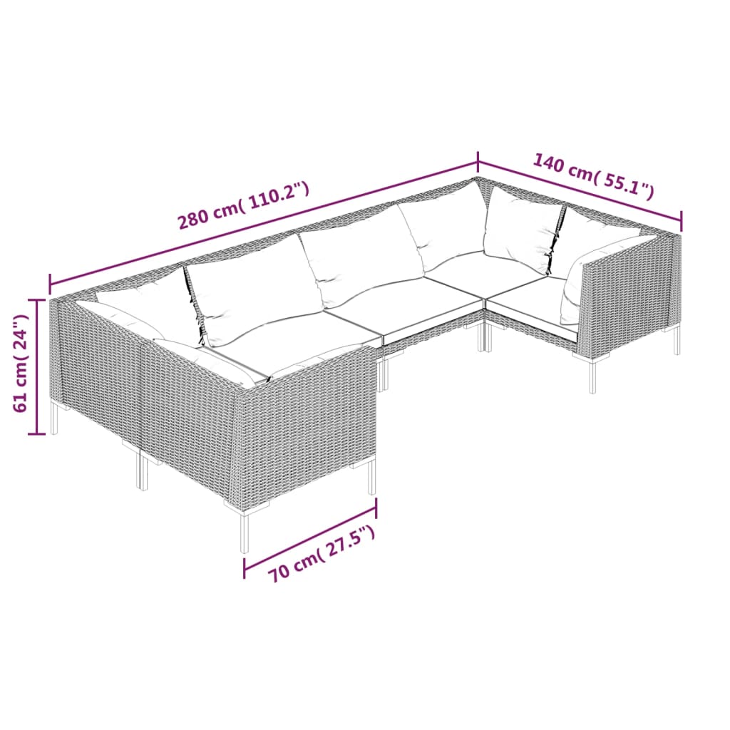 6 Piece Patio Lounge Set with Cushions Poly Rattan Dark Gray