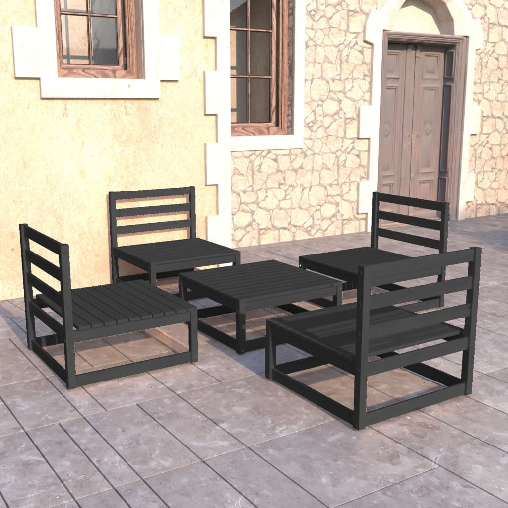 5 Piece Patio Lounge Set White Solid Pinewood