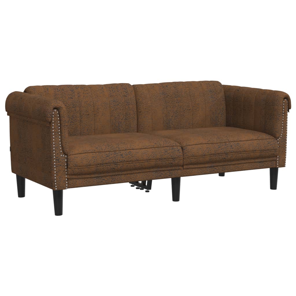 Sofa 2-Seater Brown Faux Suede Leather