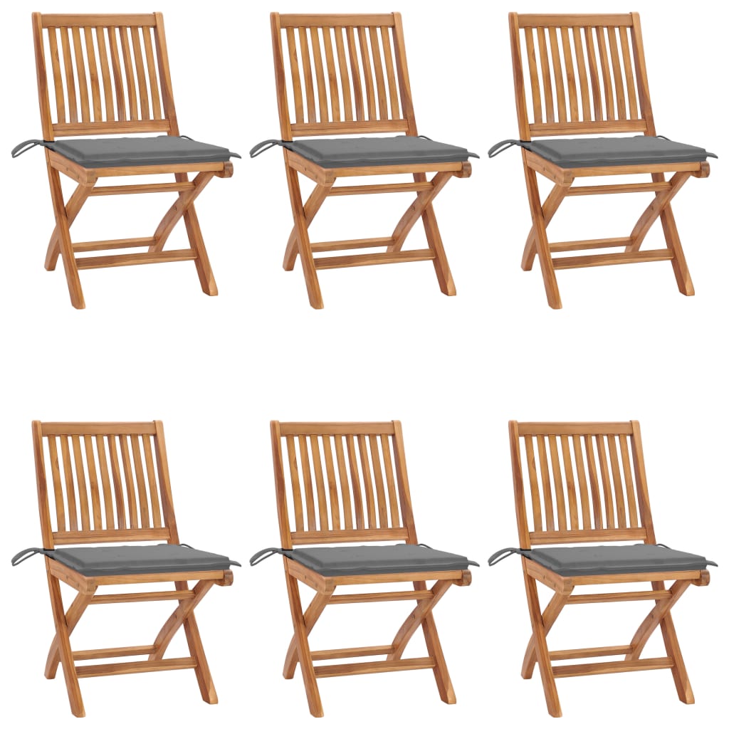 Folding Patio Chairs with Cushions 6 pcs Solid Teak Wood