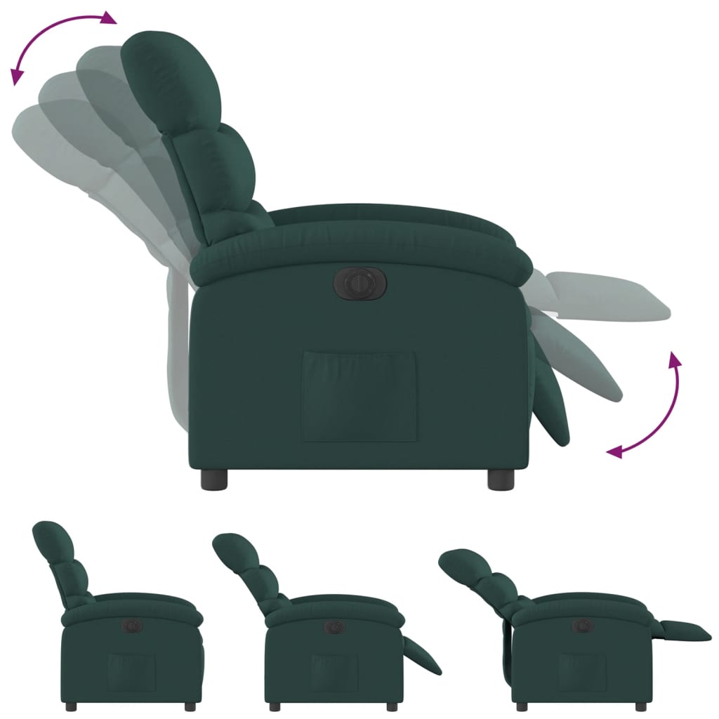 Electric Recliner Chair Dark Green Fabric