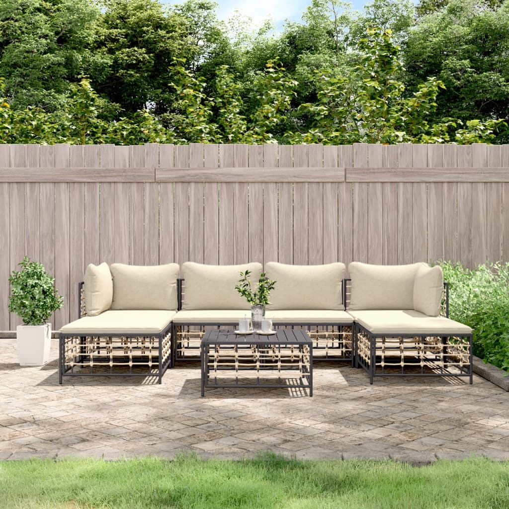 7 Piece Patio Lounge Set with Cushions Anthracite Poly Rattan