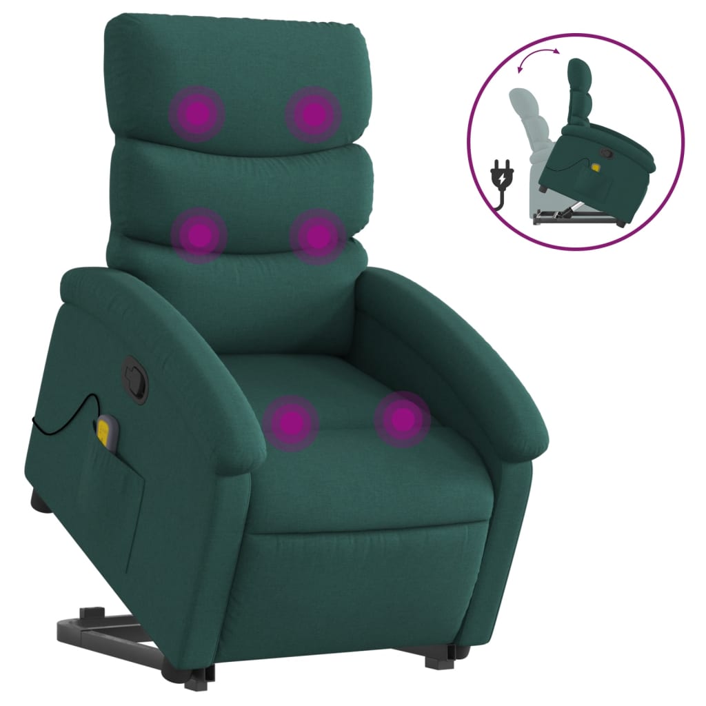 Stand up Massage Recliner Chair Dark Green Fabric