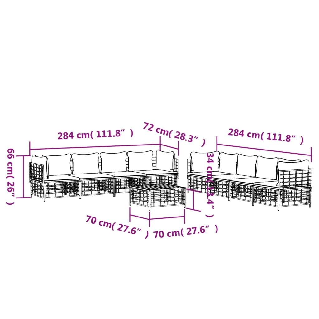 9 Piece Patio Lounge Set with Cushions Anthracite Poly Rattan