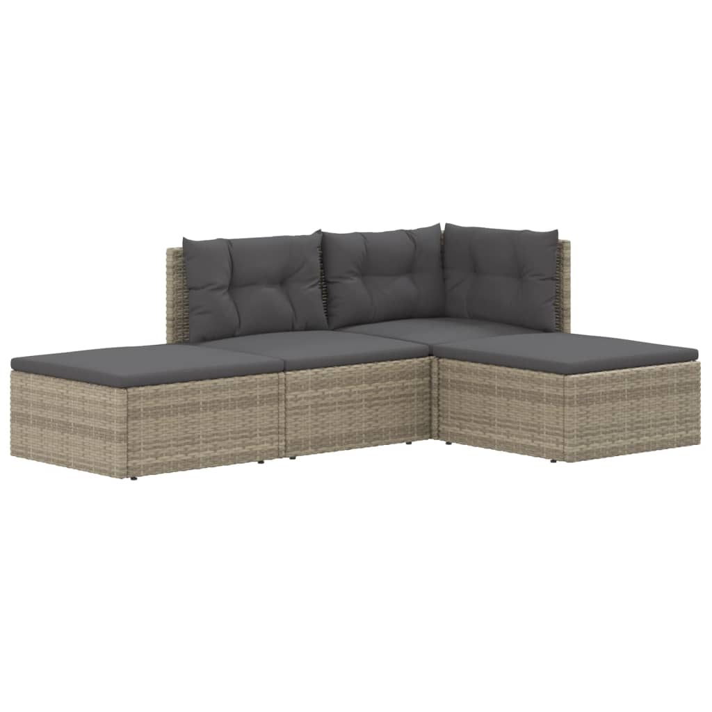 4 Piece Patio Lounge Set with Cushions Gray Poly Rattan