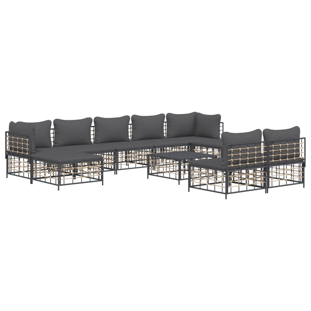 10 Piece Patio Lounge Set with Cushions Anthracite Poly Rattan