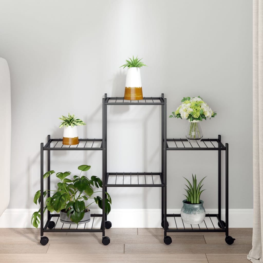 Flower Stand with Wheels 32.7"x9.8"x25" Black Iron