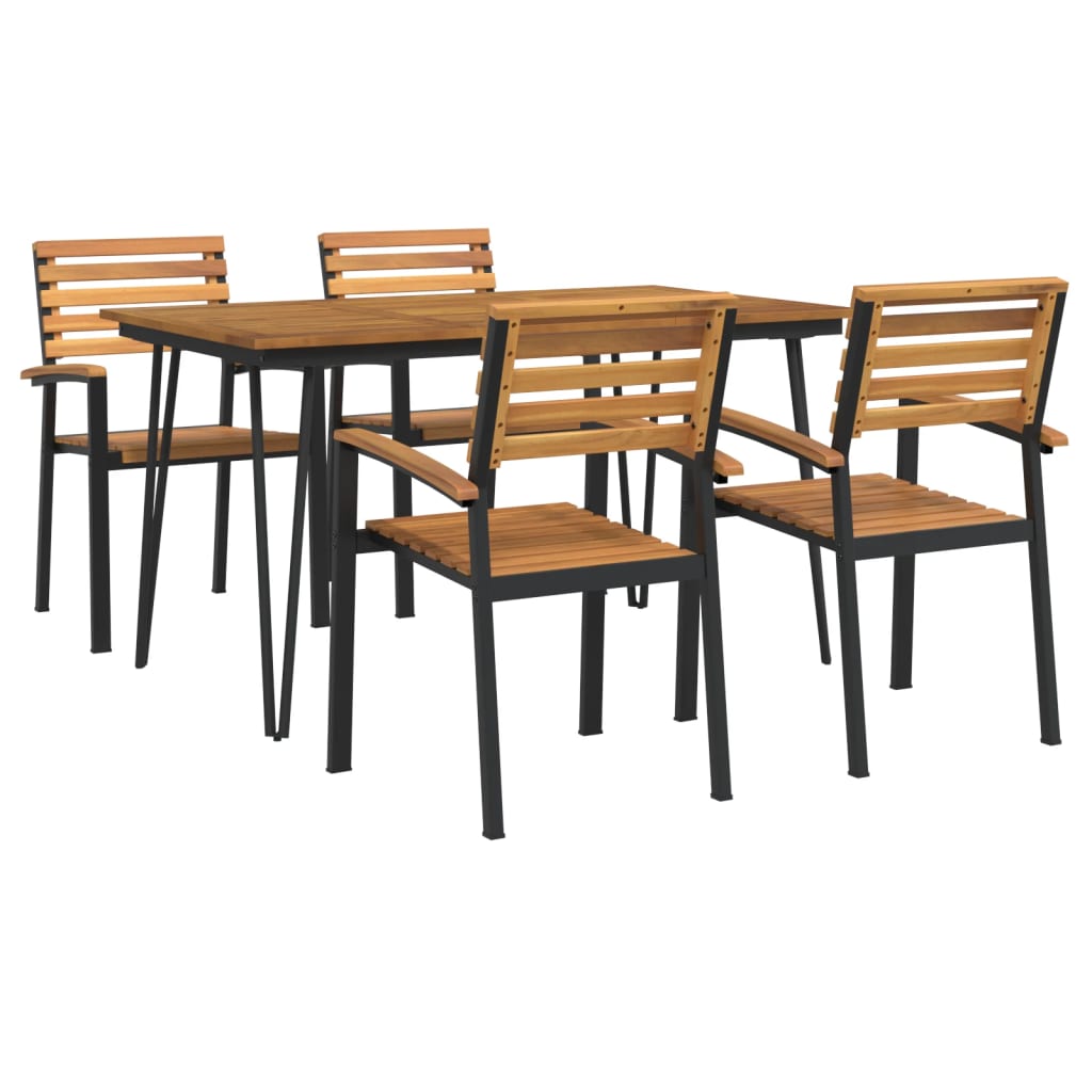 5 Piece Patio Dining Set Solid Wood Acacia and Metal