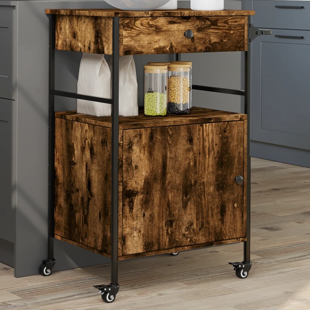 Kitchen Trolley Black 22"x16.9"x35.2" Engineered Wood