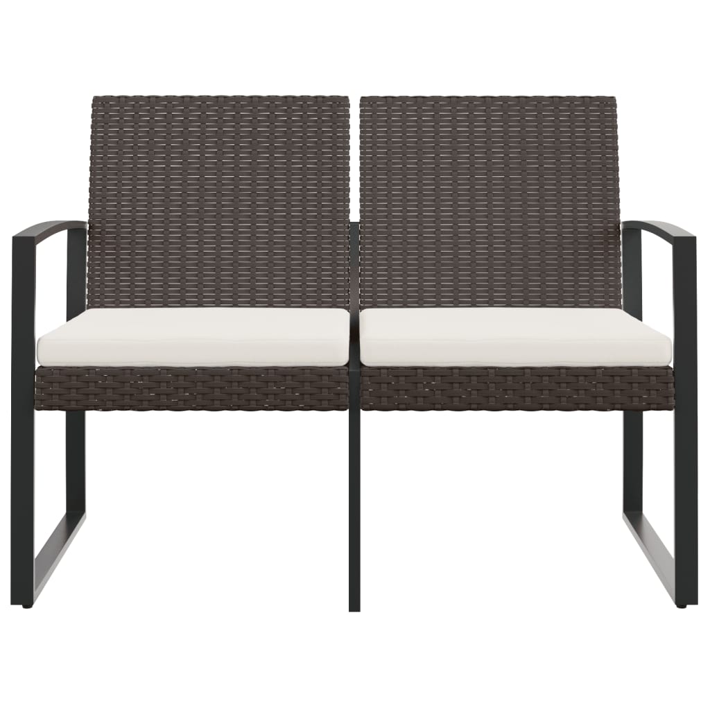 2-Seater Patio Bench with Cushions Brown PP Rattan