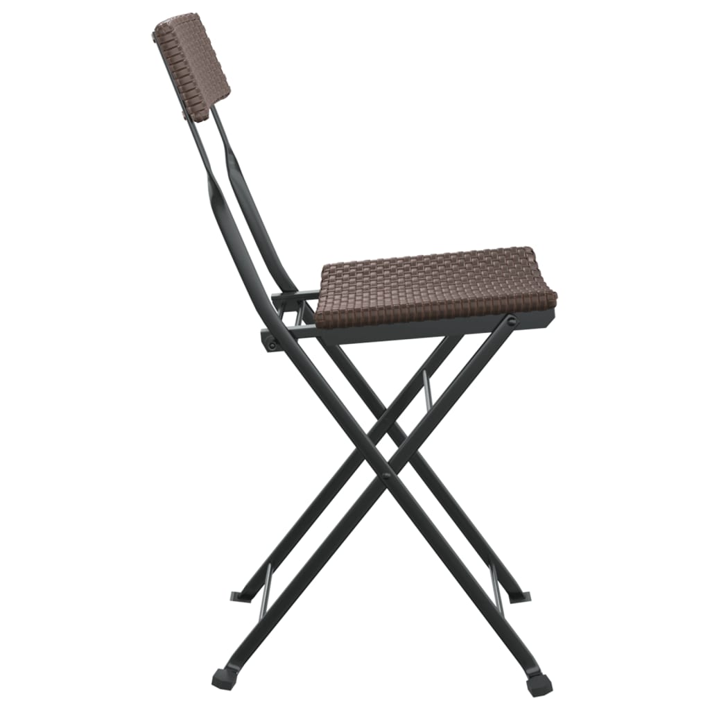 Folding Bistro Chairs 2 pcs Brown Poly Rattan and Steel