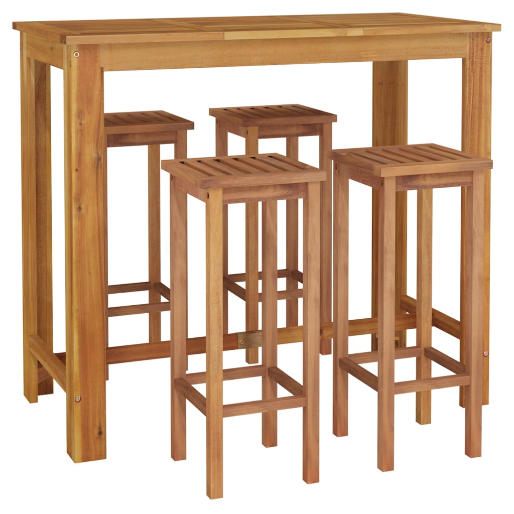 5 Piece Patio Bar Set Solid Wood Acacia