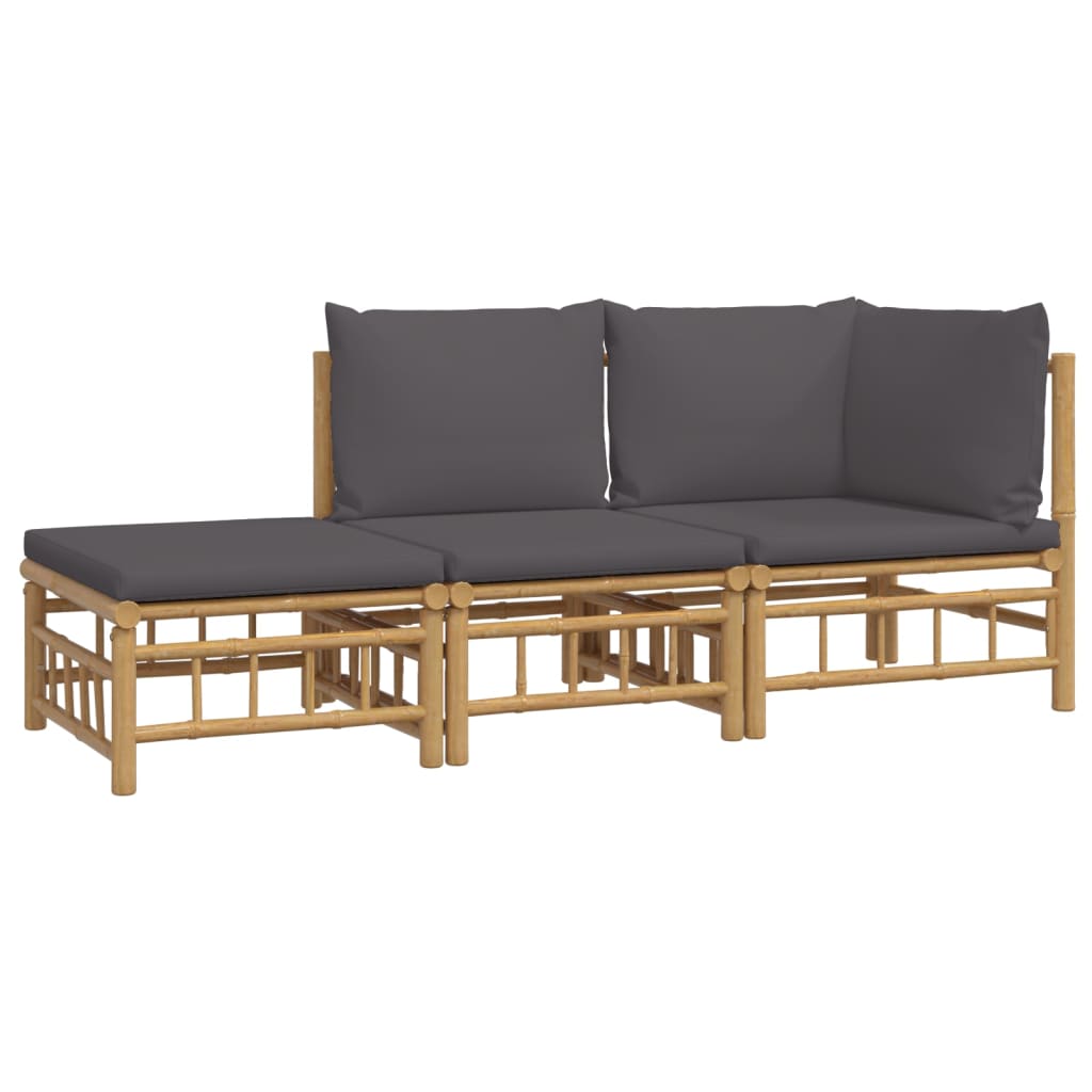 3 Piece Patio Lounge Set with Dark Gray Cushions Bamboo