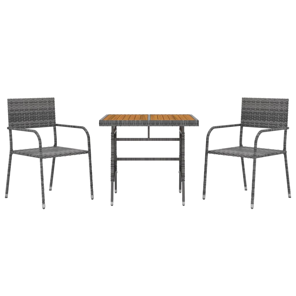 3 Piece Patio Dining Set Poly Rattan Gray