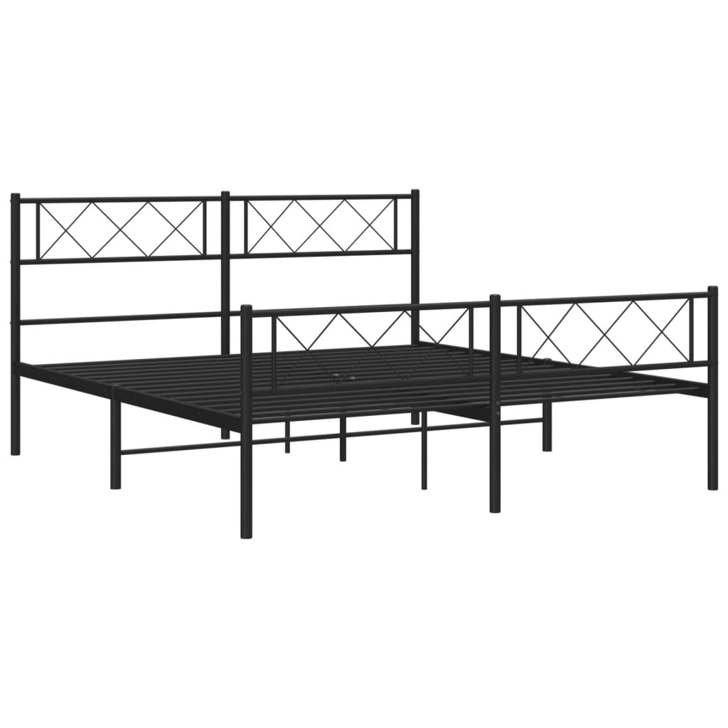 Metal Bed Frame without Mattress with Footboard Black 59.1"x78.7"