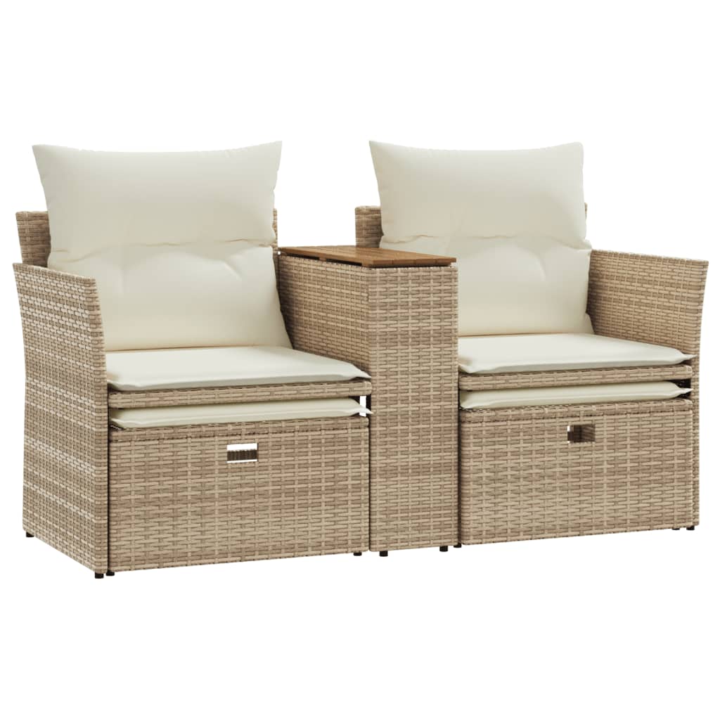 Patio Sofa 2-Seater with Stools Beige Poly Rattan