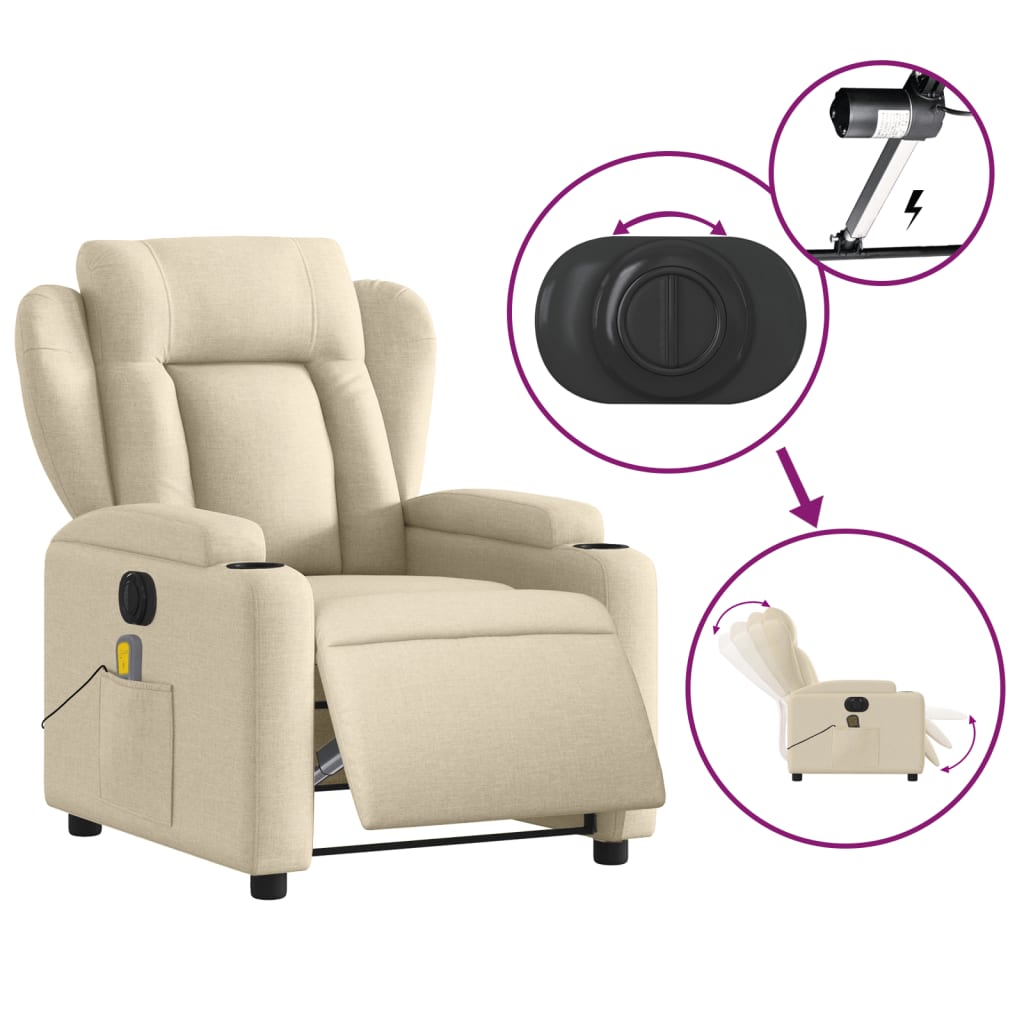 Electric Massage Recliner Chair Cream Fabric