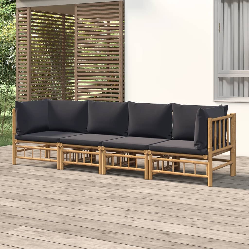 4 Piece Patio Lounge Set with Dark Gray Cushions Bamboo