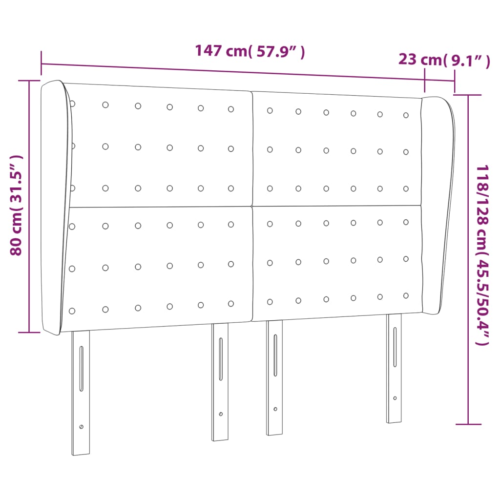 Headboard with Ears Dark Gray 57.9"x9.1"x46.5"/50.4" Fabric