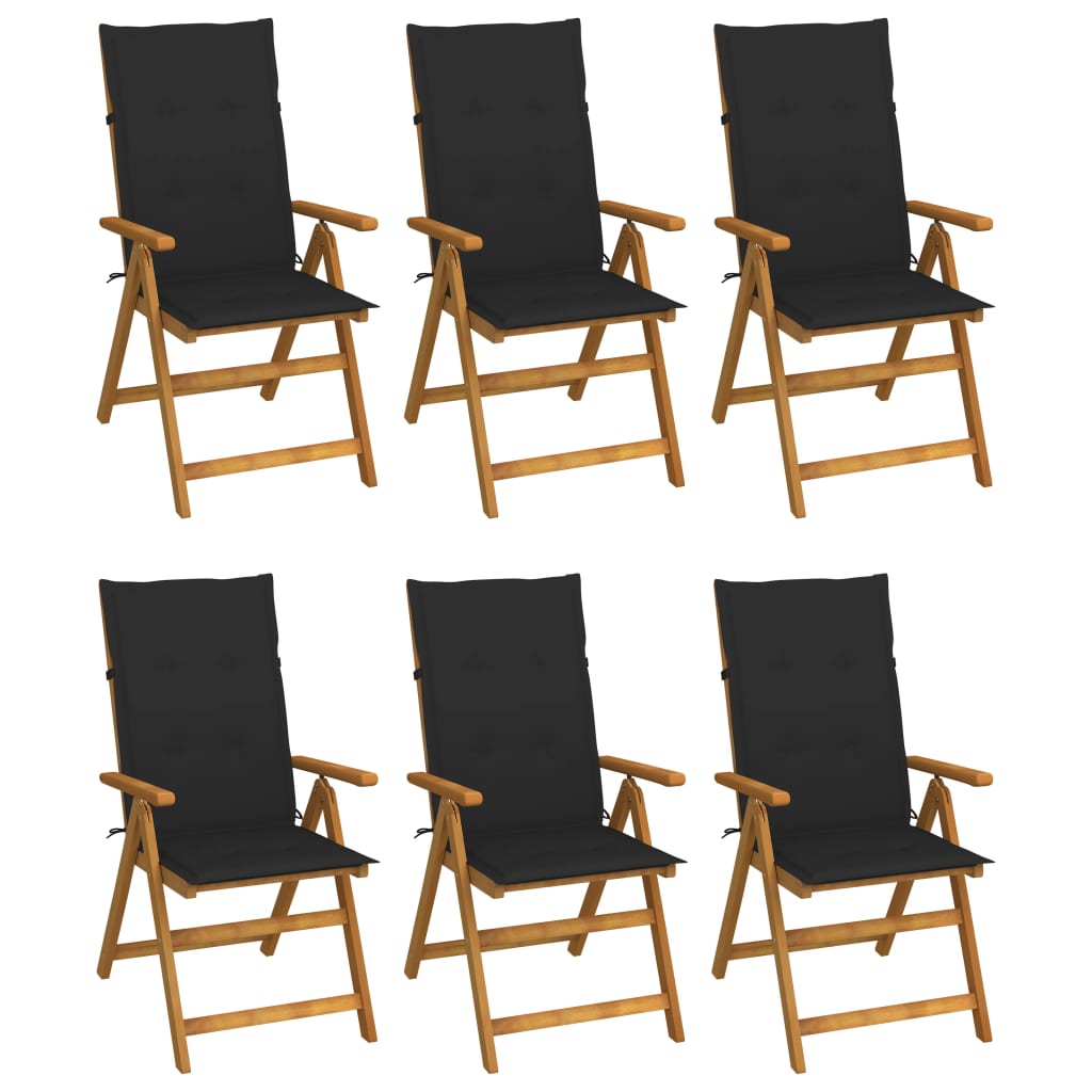 Folding Patio Chairs 6 pcs with Cushions Solid Acacia Wood