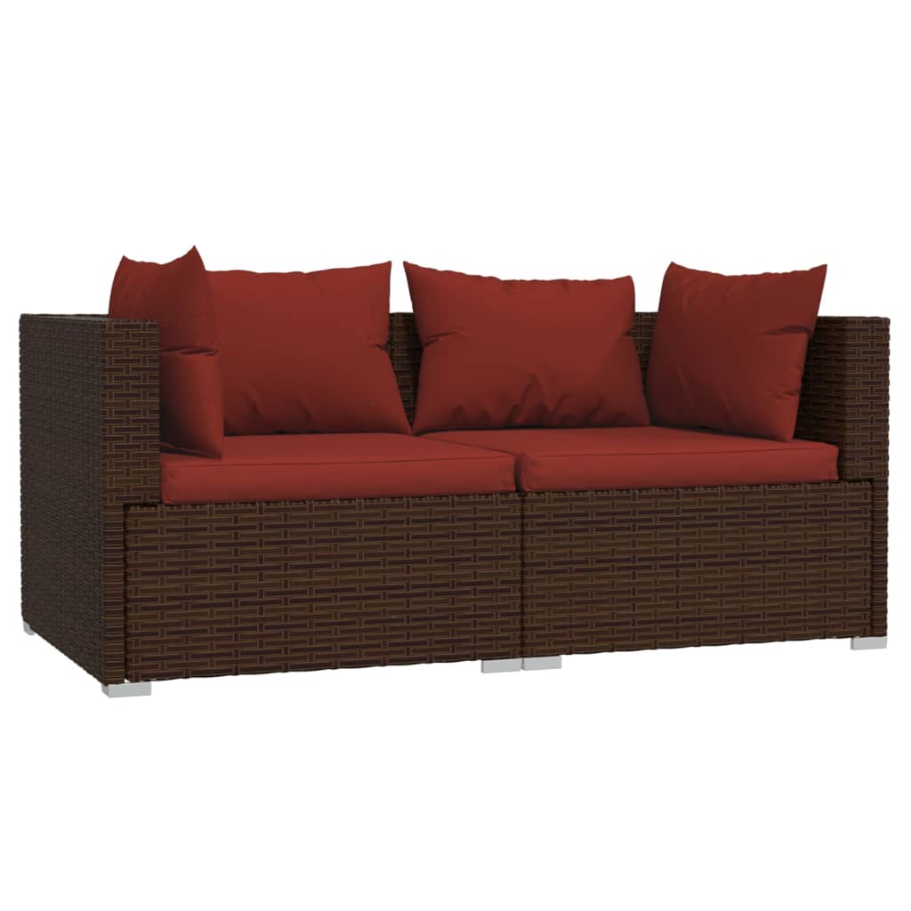 Patio Furniture Set 3 Piece with Cushions Brown Poly Rattan