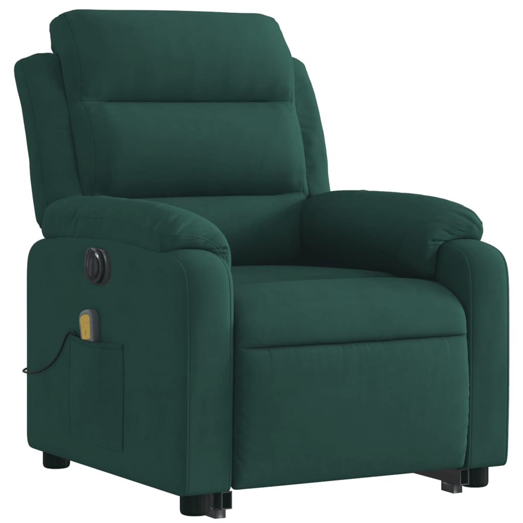 Electric Stand up Massage Recliner Chair Dark Green Velvet