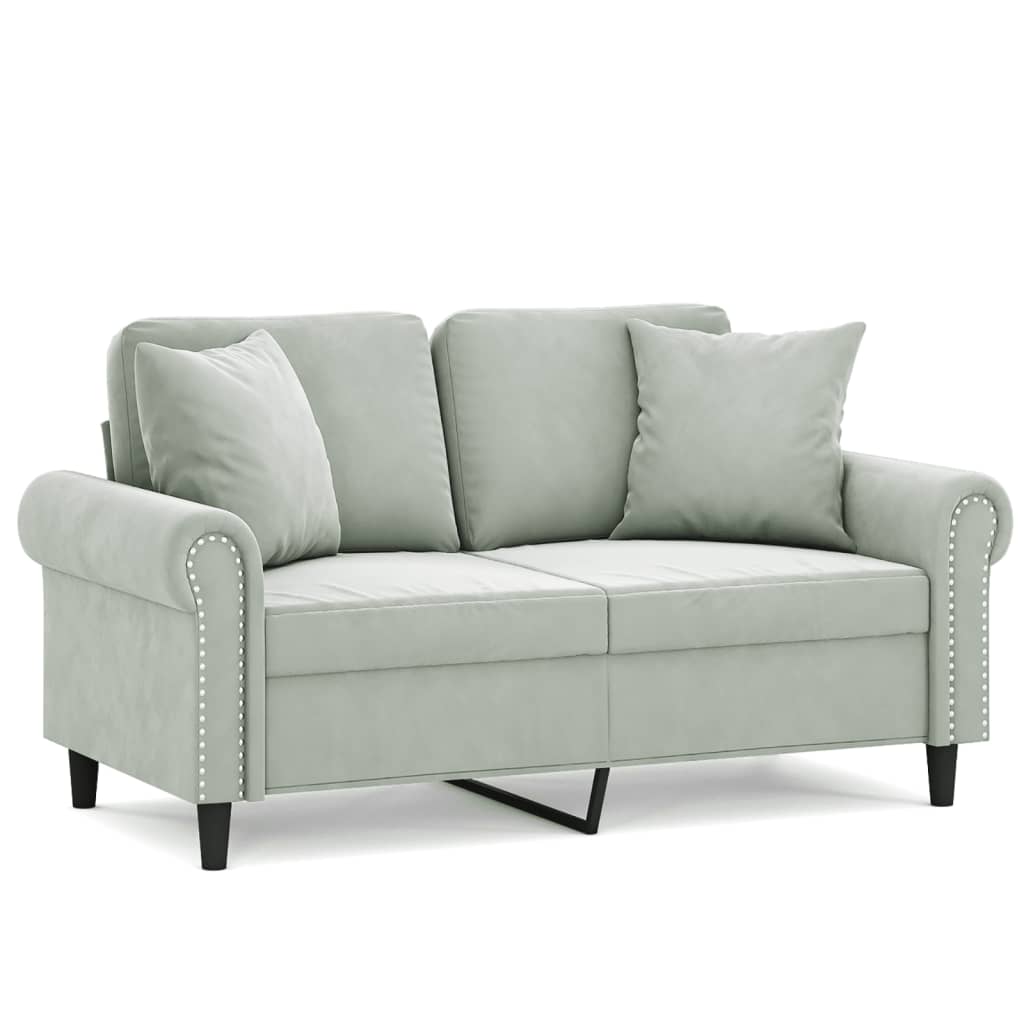 2-Seater Sofa with Throw Pillows Light Gray 47.2" Velvet