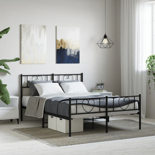 Metal Bed Frame without Mattress with Footboard Black 59.1"x78.7"