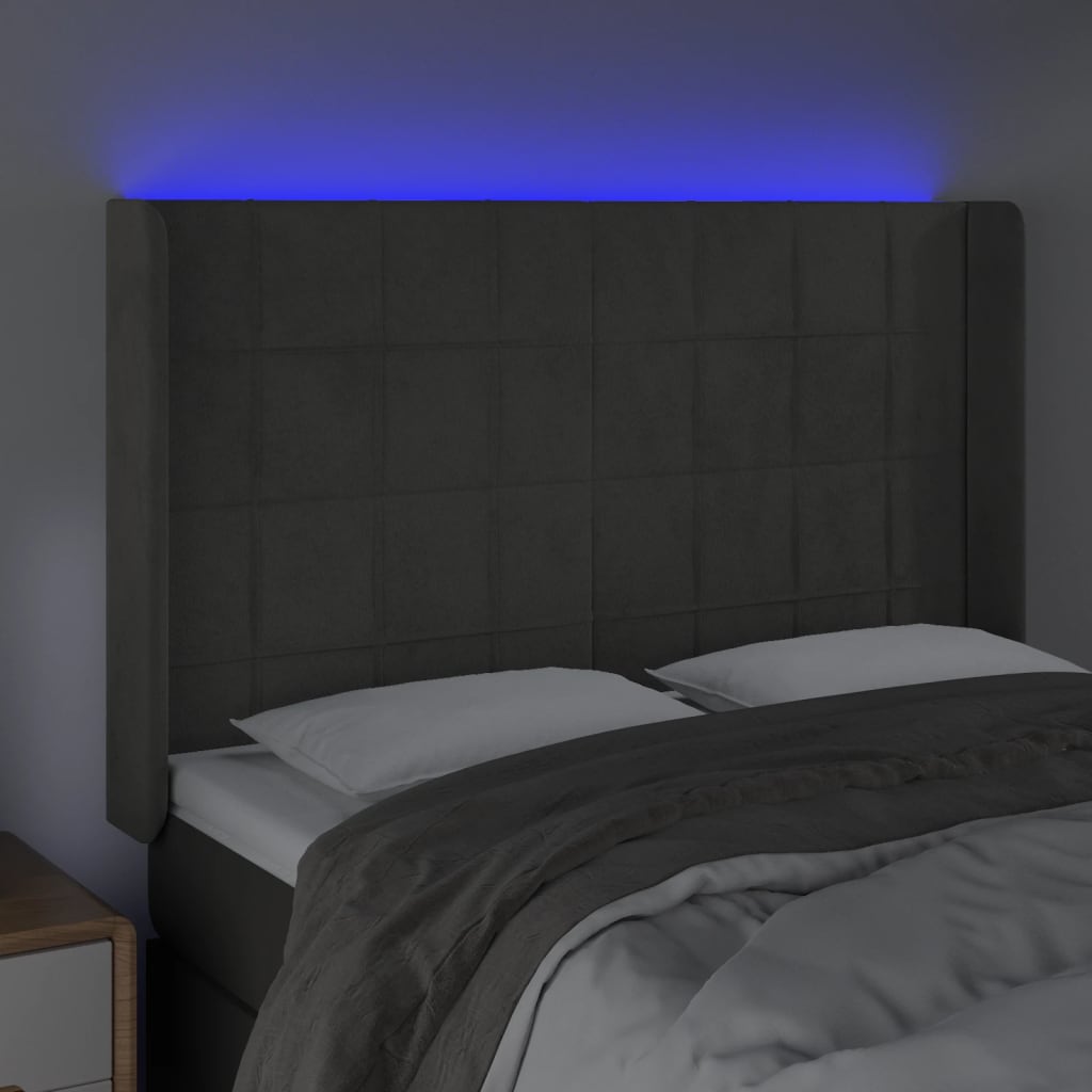 LED Headboard Dark Gray 57.9"x6.3"x46.5"/50.4" Velvet