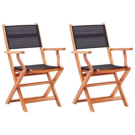 Folding Patio Chairs 2 pcs Solid Eucalyptus Wood&Textilene