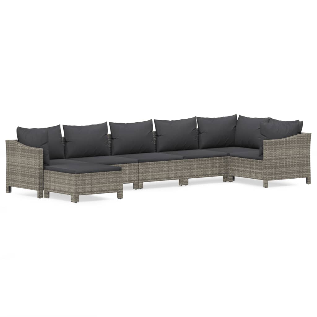 7 Piece Patio Lounge Set with Cushions Gray Poly Rattan