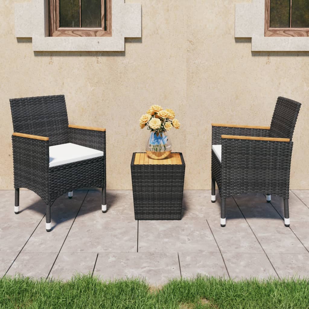 3 Piece Bistro Set Poly Rattan and Acacia Wood Black