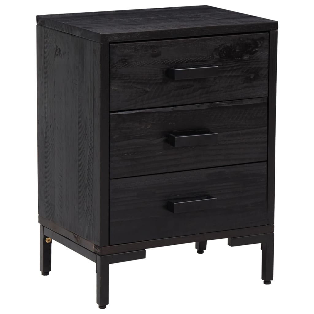 Bedside Cabinets 2 pcs Black 15.7"x11.8"x21.7" Solid Wood Pine