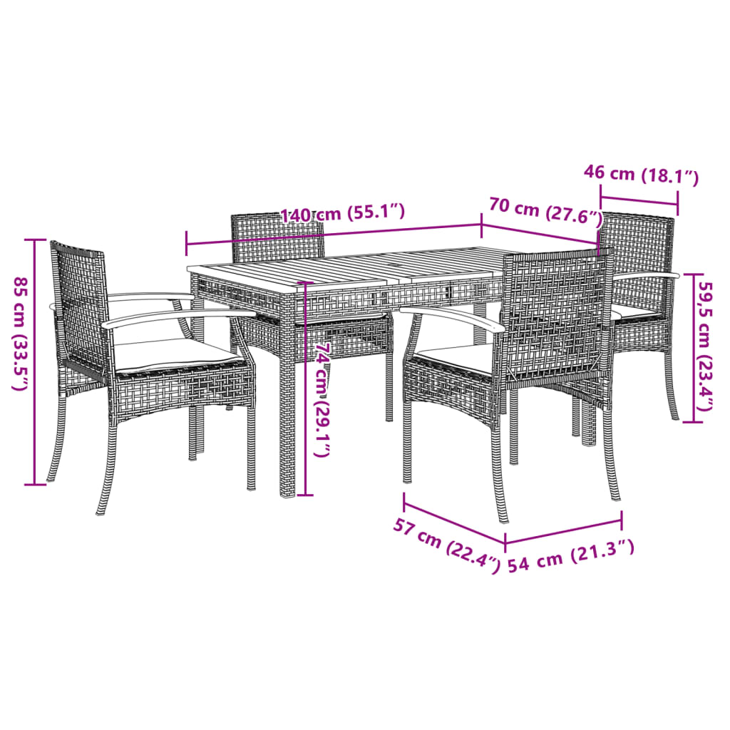 5 Piece Patio Dining Set with Cushions Beige Poly Rattan