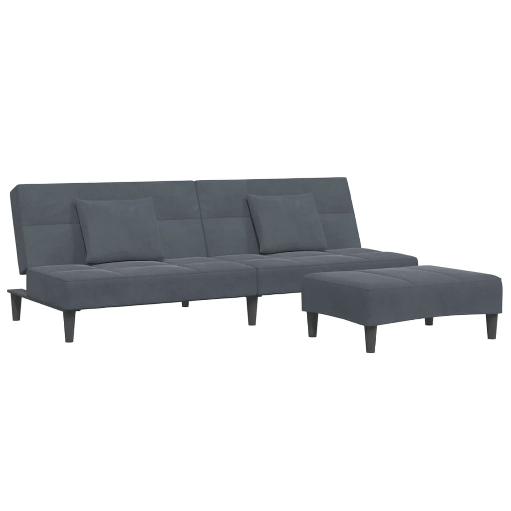 2-Seater Sofa Bed with Footstool Dark Gray Velvet