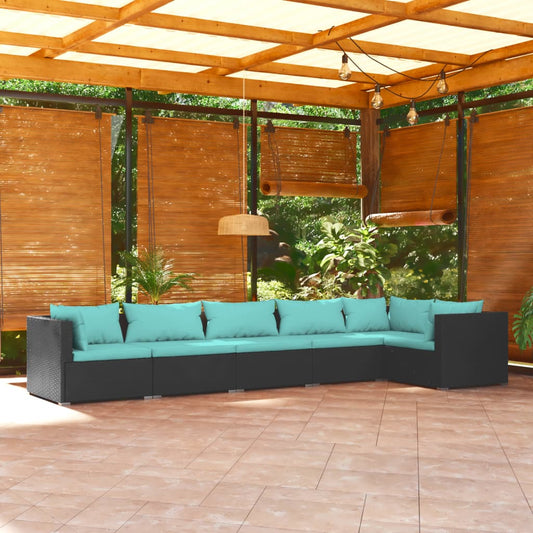 6 Piece Patio Lounge Set with Cushions Poly Rattan Black