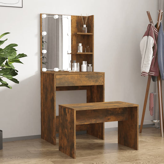 Dressing Table Set with LED Smoked Oak Engineered Wood