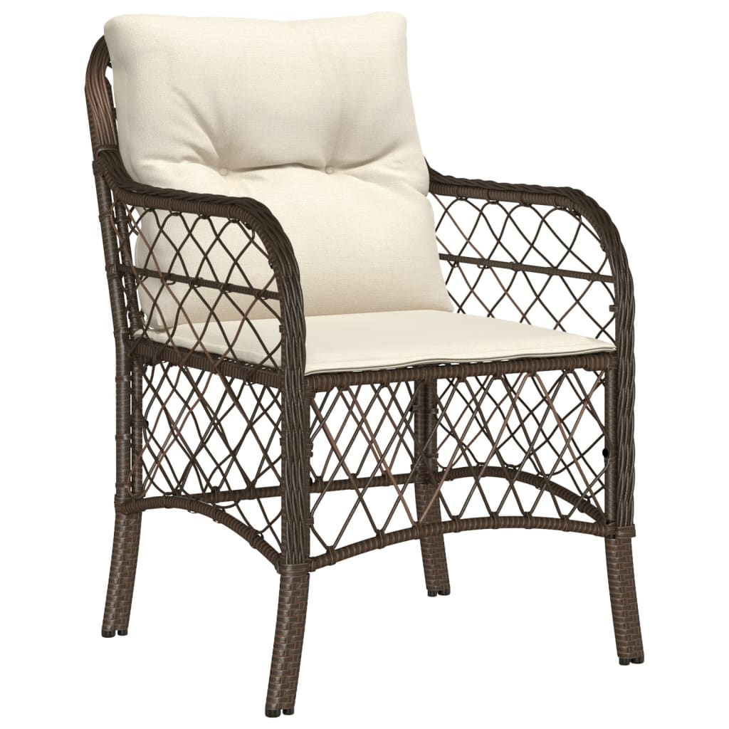 Patio Chairs with Cushions 2 pcs Brown Poly Rattan