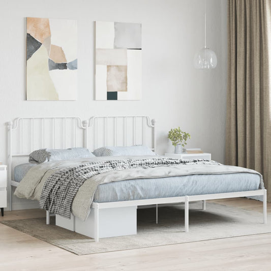 Metal Bed Frame without Mattress with Headboard White 72"x83.9"