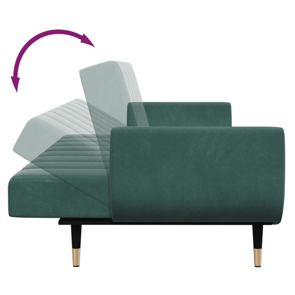 2-Seater Sofa Bed with Footstool Dark Green Velvet