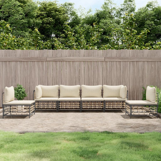 6 Piece Patio Lounge Set with Cushions Anthracite Poly Rattan