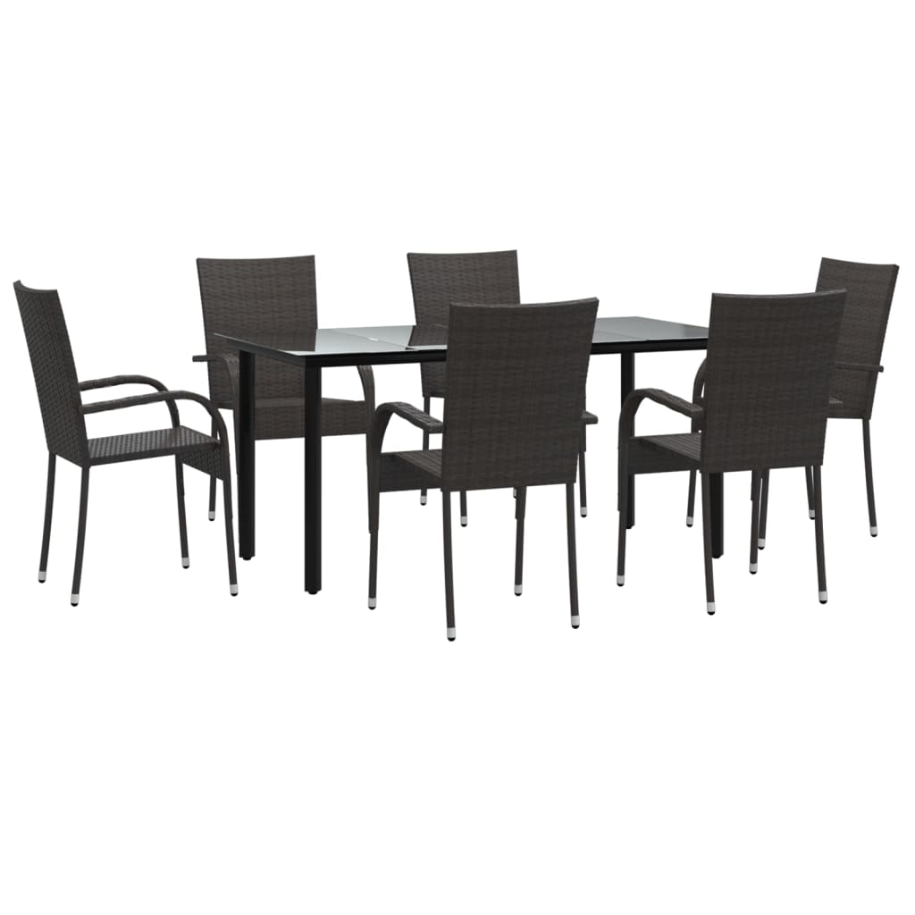 7 Piece Patio Dining Set Brown Poly Rattan