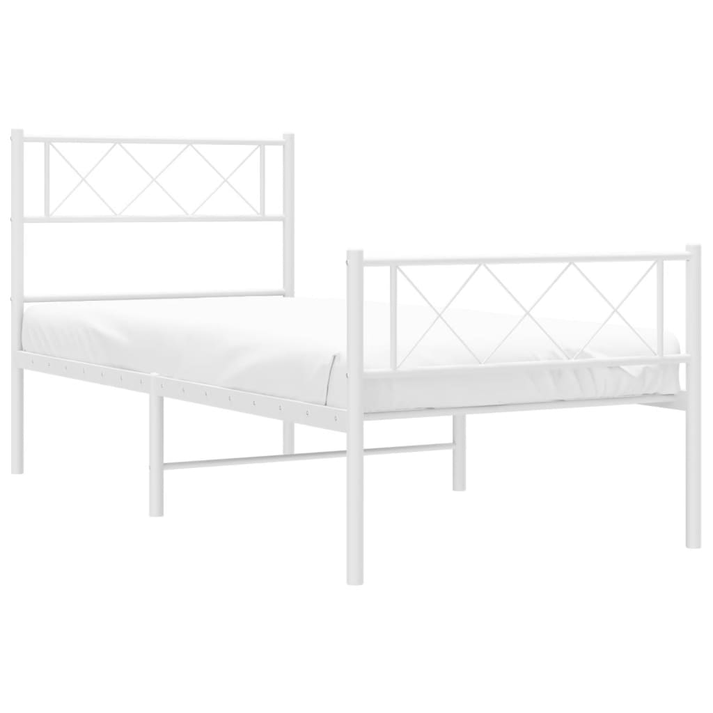 Metal Bed Frame without Mattress with Footboard White 39.4"x78.7"