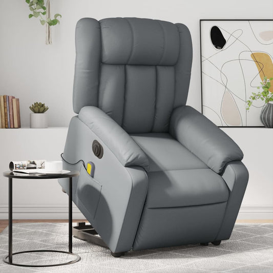 Electric Stand up Massage Recliner Chair Gray Faux Leather