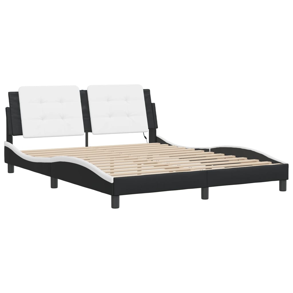 Bed Frame with LED without Mattress Black and White 59.8"x79.9"