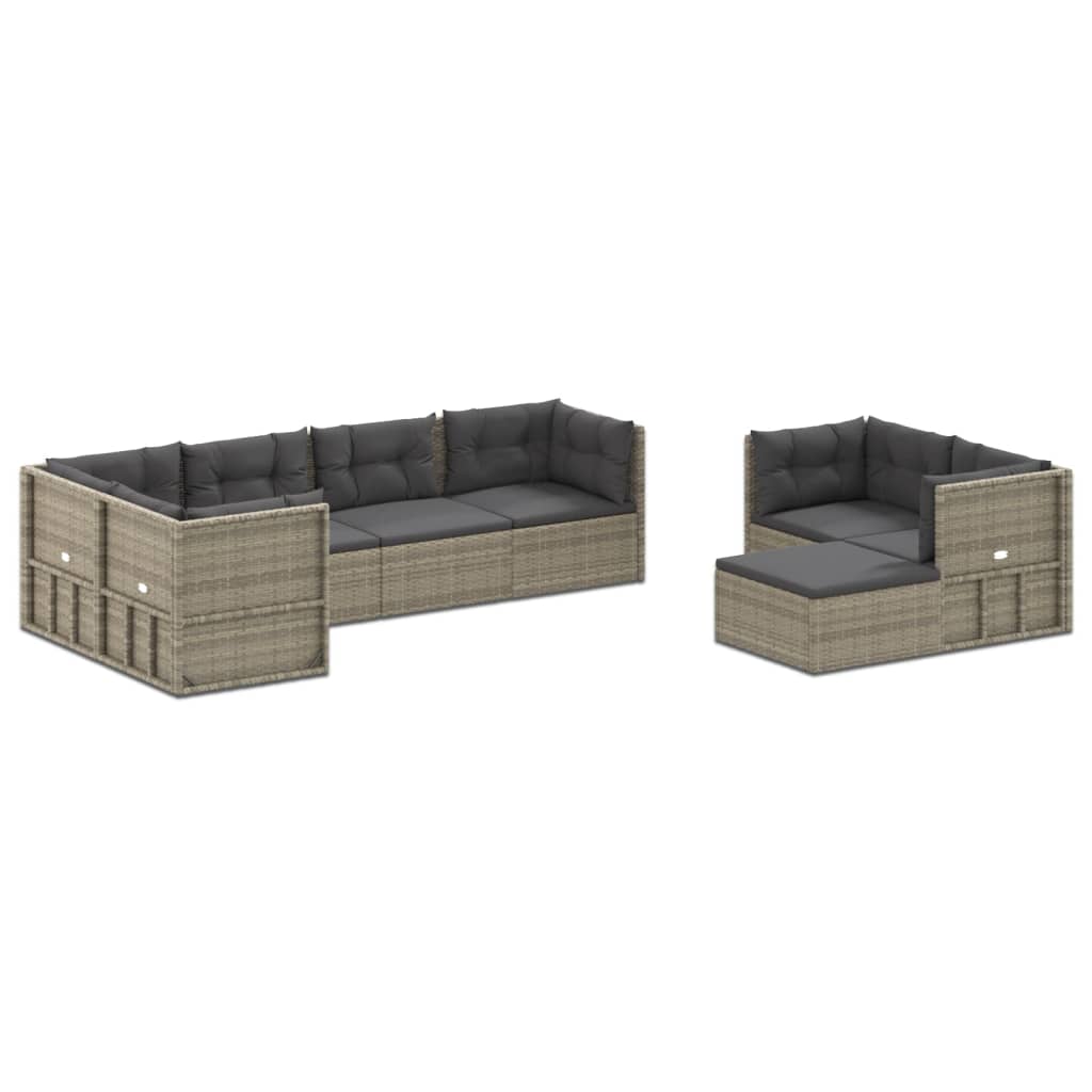 8 Piece Patio Lounge Set with Cushions Gray Poly Rattan