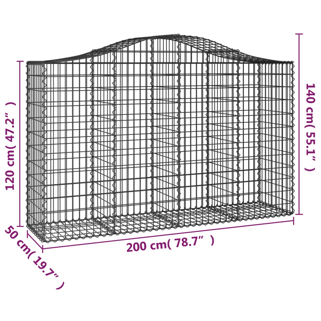 Arched Gabion Baskets 3 pcs 78.7"x19.7"x47.2"/55.1" Galvanized Iron