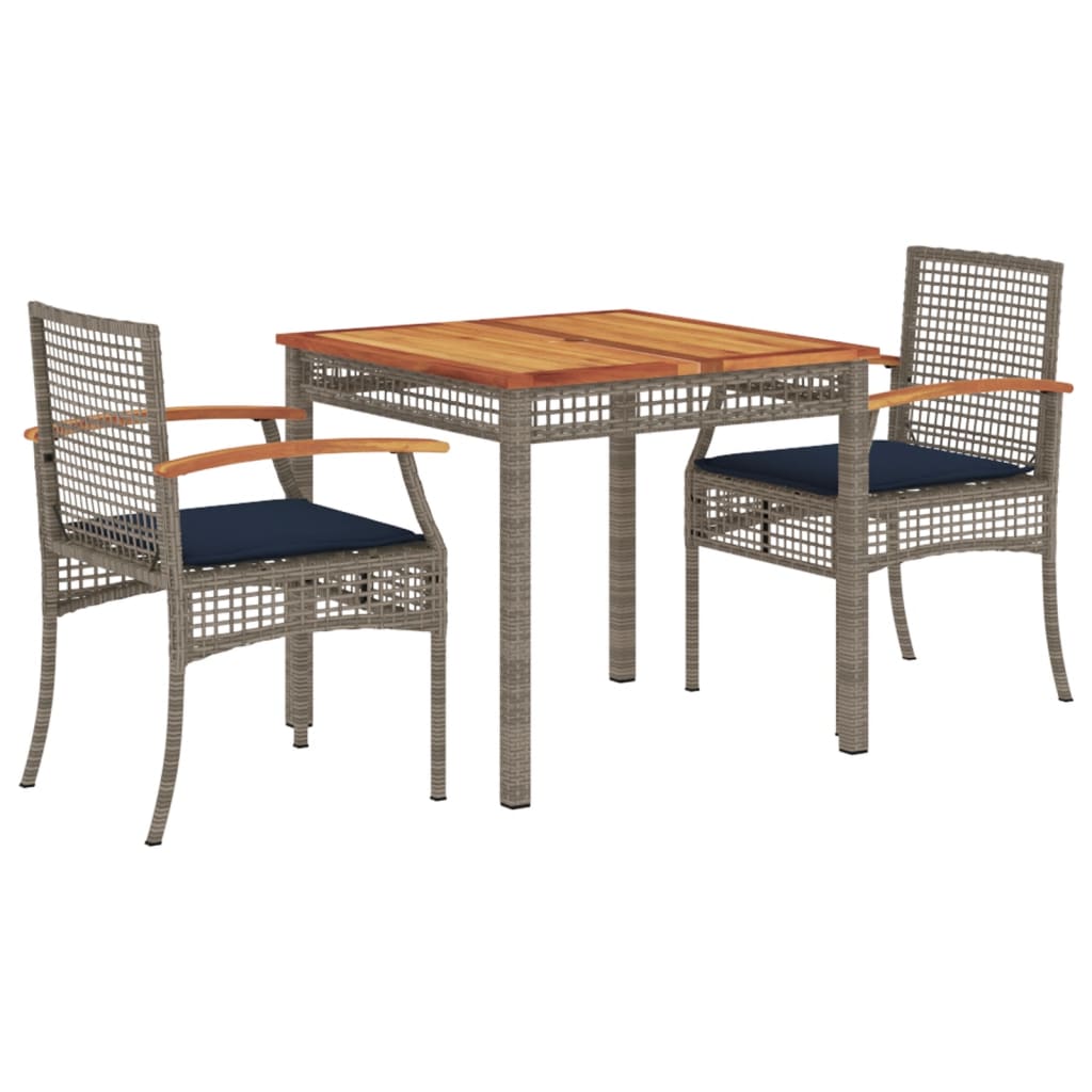 3 Piece Patio Dining Set with Cushions Gray Poly Rattan