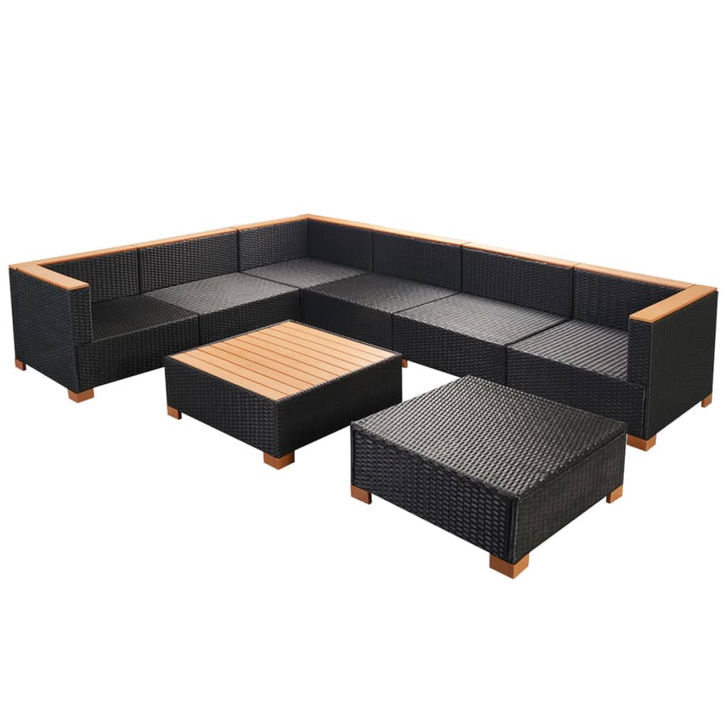 8 Piece Patio Lounge Set with Cushions Poly Rattan Black